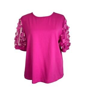 Romwe Top Womens Size M Fuchsia Barbie Pink Iridescent Petals Feminine Dainty